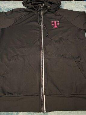 T MOBILE , Black Zip-Up Hoodie with Pink 'T' Logo , size medium